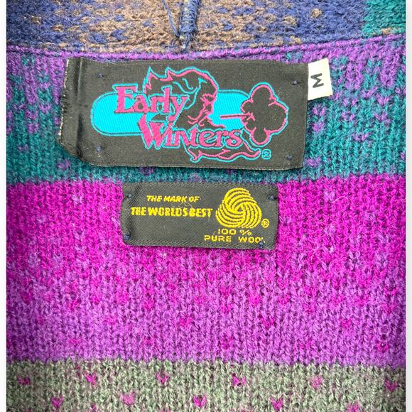 Vintage 90's Early Winters | M 100% Wool Oversized Knit Cardigan Sweater Jacket - Picture 4 of 4